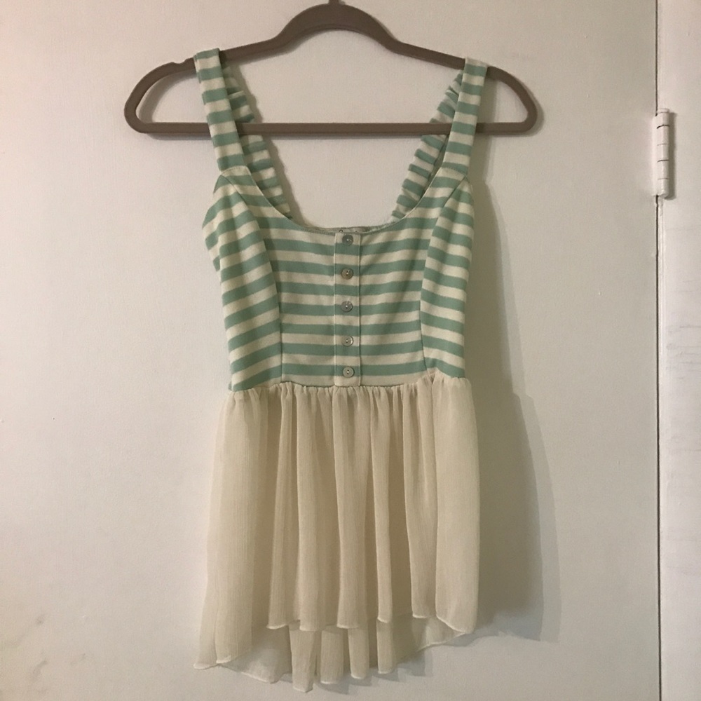 Buttoned Green and White Striped Blouse - Picture 1 of 4